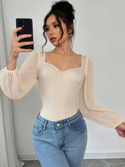 Fitted Long-Sleeved Solid Color Square Neck Jumpsuit