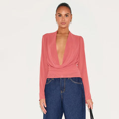 Deep V-neck Chiffon Long-Sleeved Top