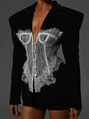 Lace Corset Blazer in Black