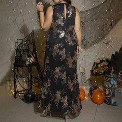 plus Size Sequined Embroidered Sleeveless Evening Dress