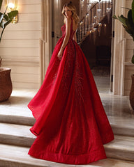 Red Sweetheart Side Split Tea-Length Formal Evening Dress