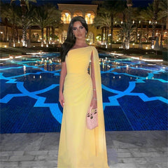 Baby Yellow Chiffon Mermaid One-shoulder Prom Dress