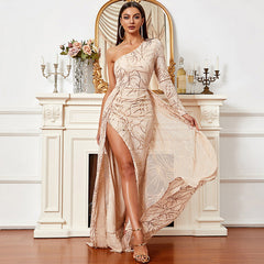 Slim Fit Catwalk Flash off Shoulder Bridesmaid Dress Evening Dress