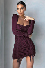 Square Neck Elegant Dress Pleating Sheath Tight Dress