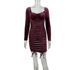 Square Neck Elegant Dress Pleating Sheath Tight Dress