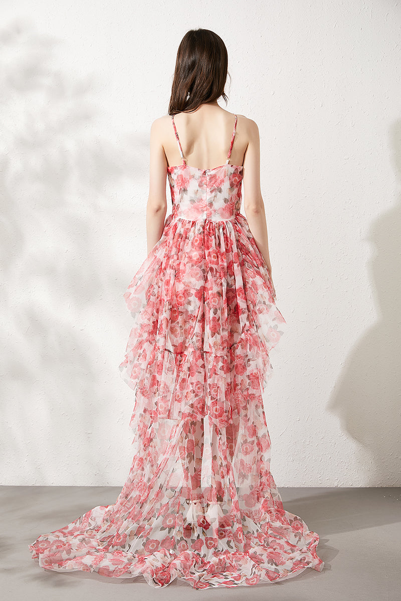Tube Top Strap Printing Mesh Puffy Dress Extra Long Fishtail Dress