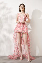 Tube Top Strap Printing Mesh Puffy Dress Extra Long Fishtail Dress