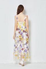 Ladies French Romantic Embroidered Flower Sling Engagement Evening Dress Tube Top Dress