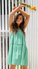 Daily Stripe Green Solid A Line Dress