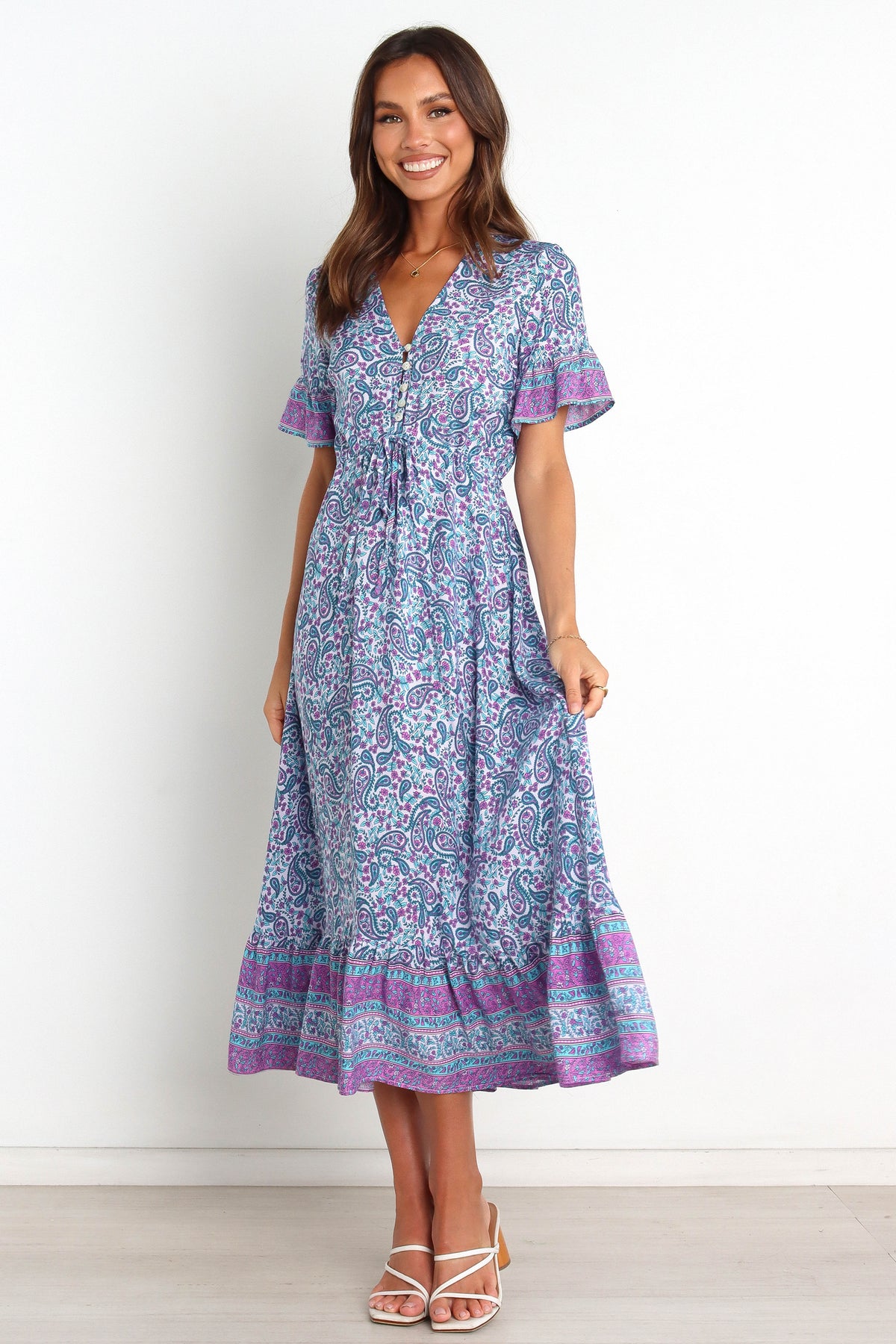 Daily V Neck Printed Loose Short A Line Dress