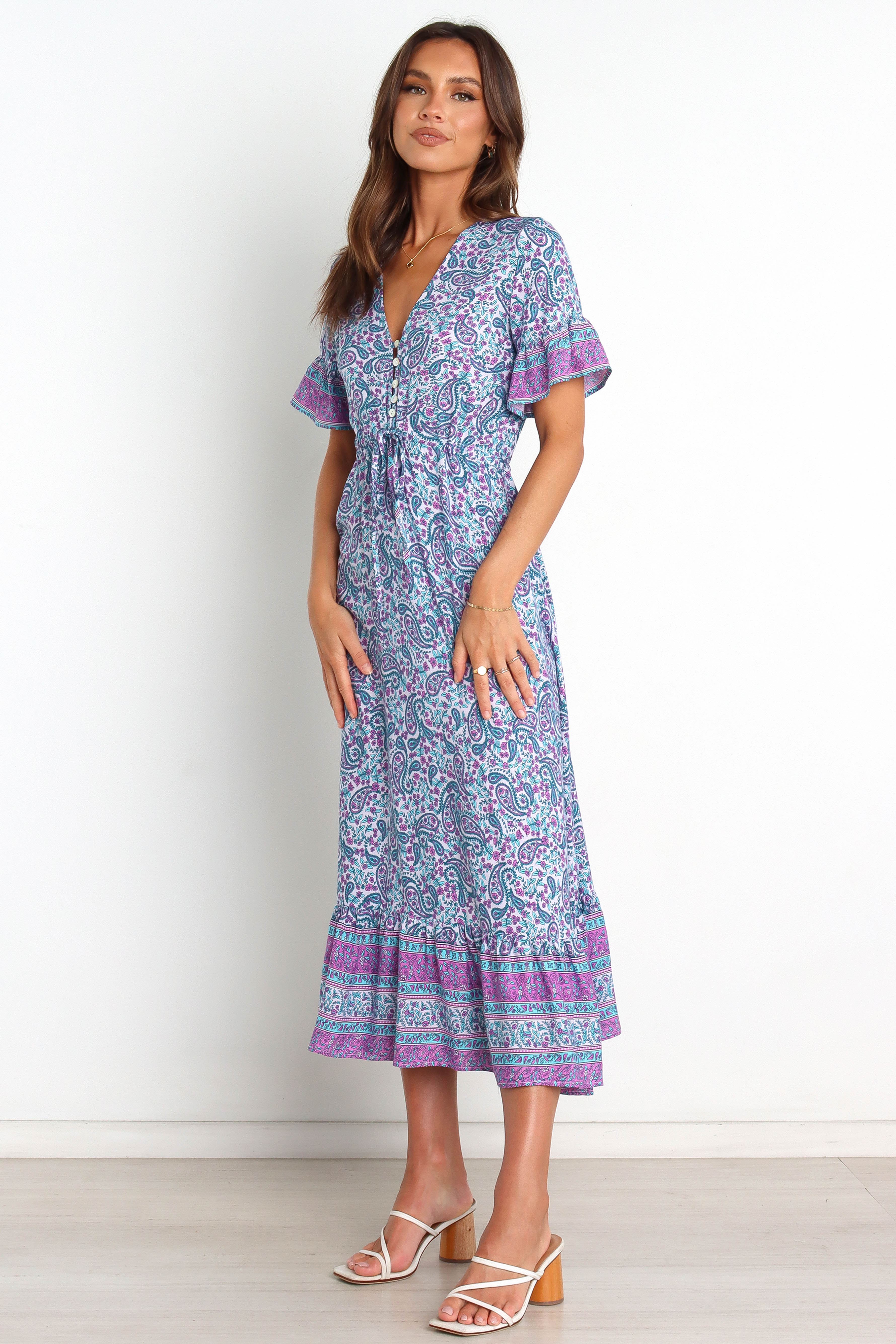 Daily V Neck Printed Loose Short A Line Dress