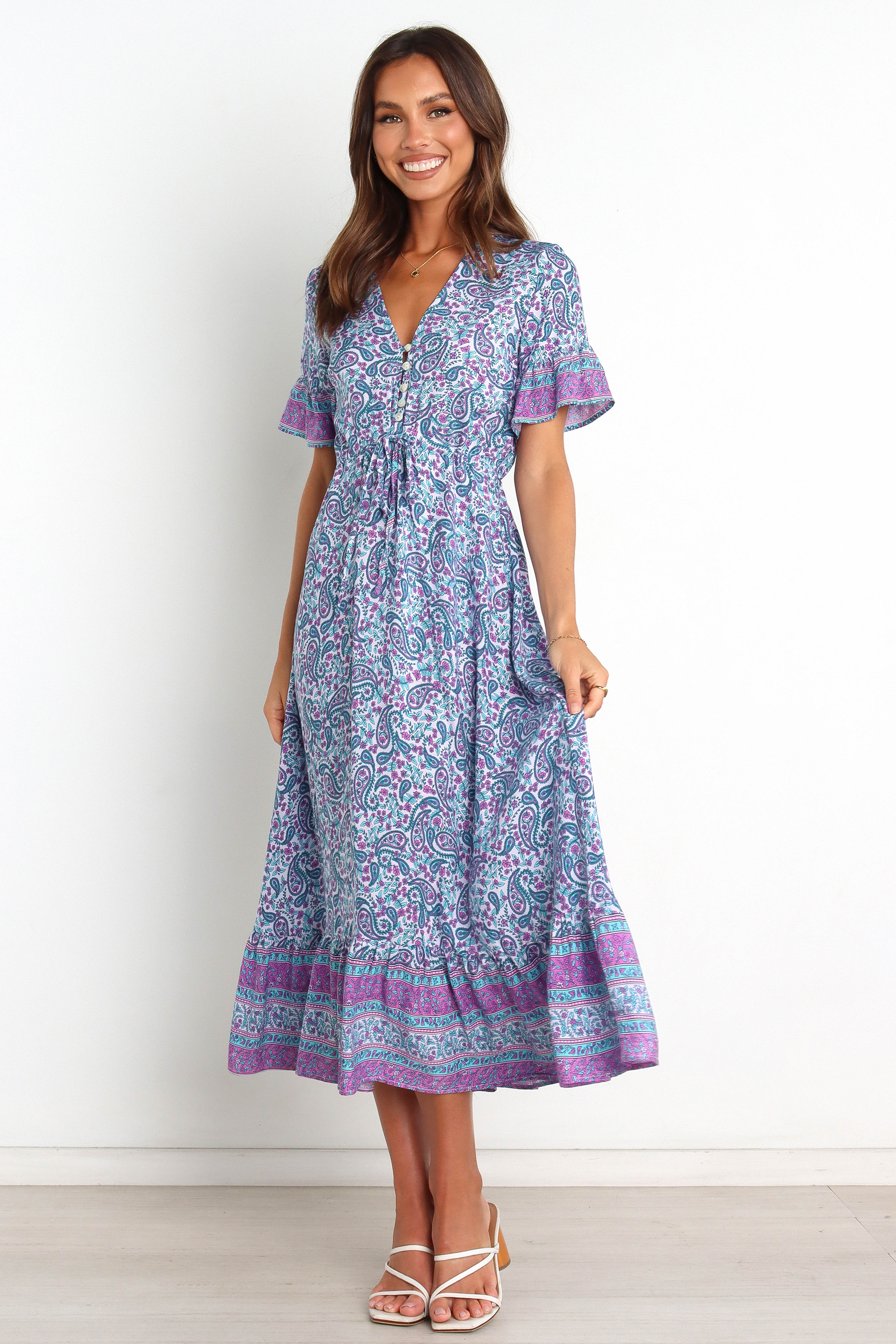 Daily V Neck Printed Loose Short A Line Dress