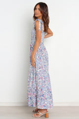 Vacation Printed Ruffed Tie Maxi A Line Dress