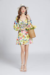 Fall Daily Printed V Neck A Line Short Dress