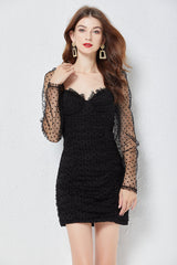 Vestido corto de encaje liso para uso diario de otoño