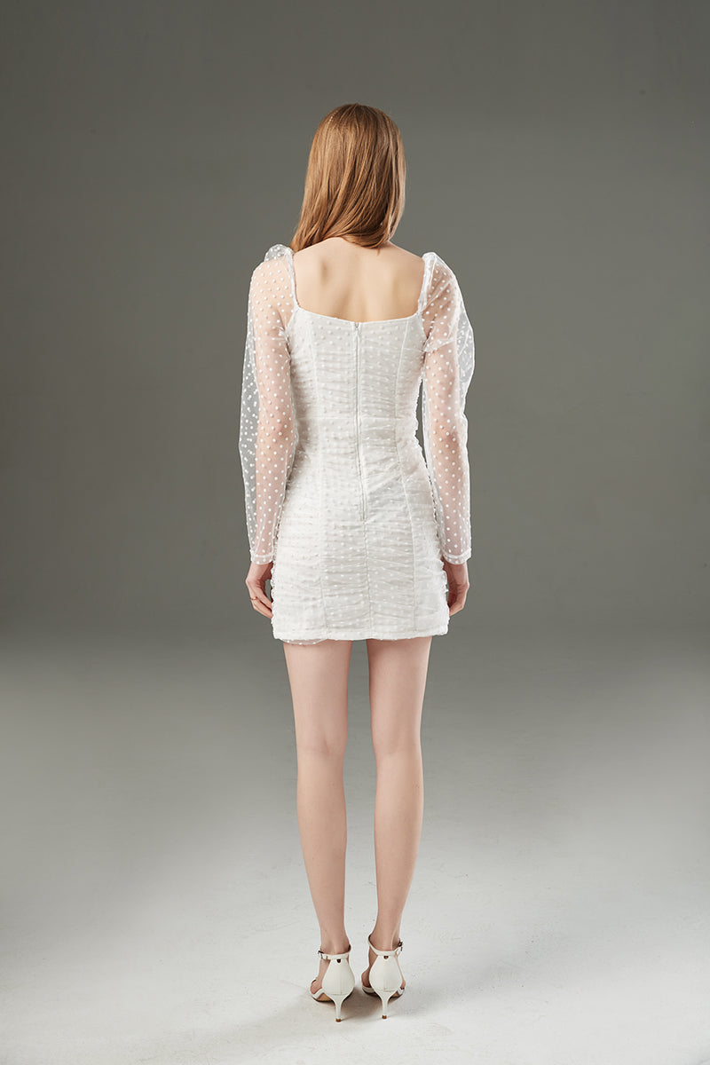 Vestido corto de encaje liso para uso diario de otoño
