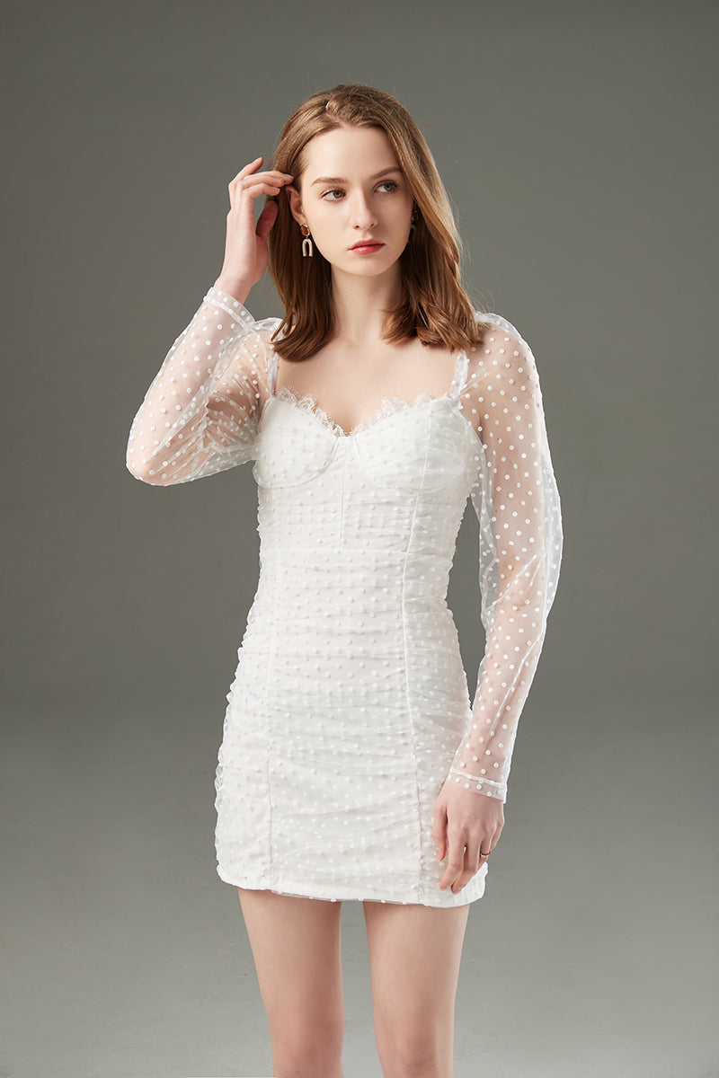 Vestido corto de encaje liso para uso diario de otoño