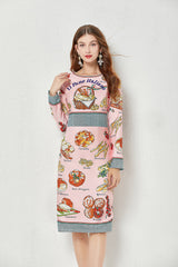 Vestido camisero estampado de cuello redondo y corte A hasta la rodilla de otoño