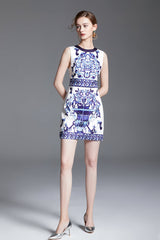 Printed Sleeveless A Line Short Dress