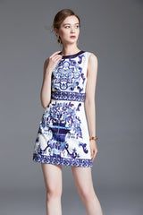 Printed Sleeveless A Line Short Dress