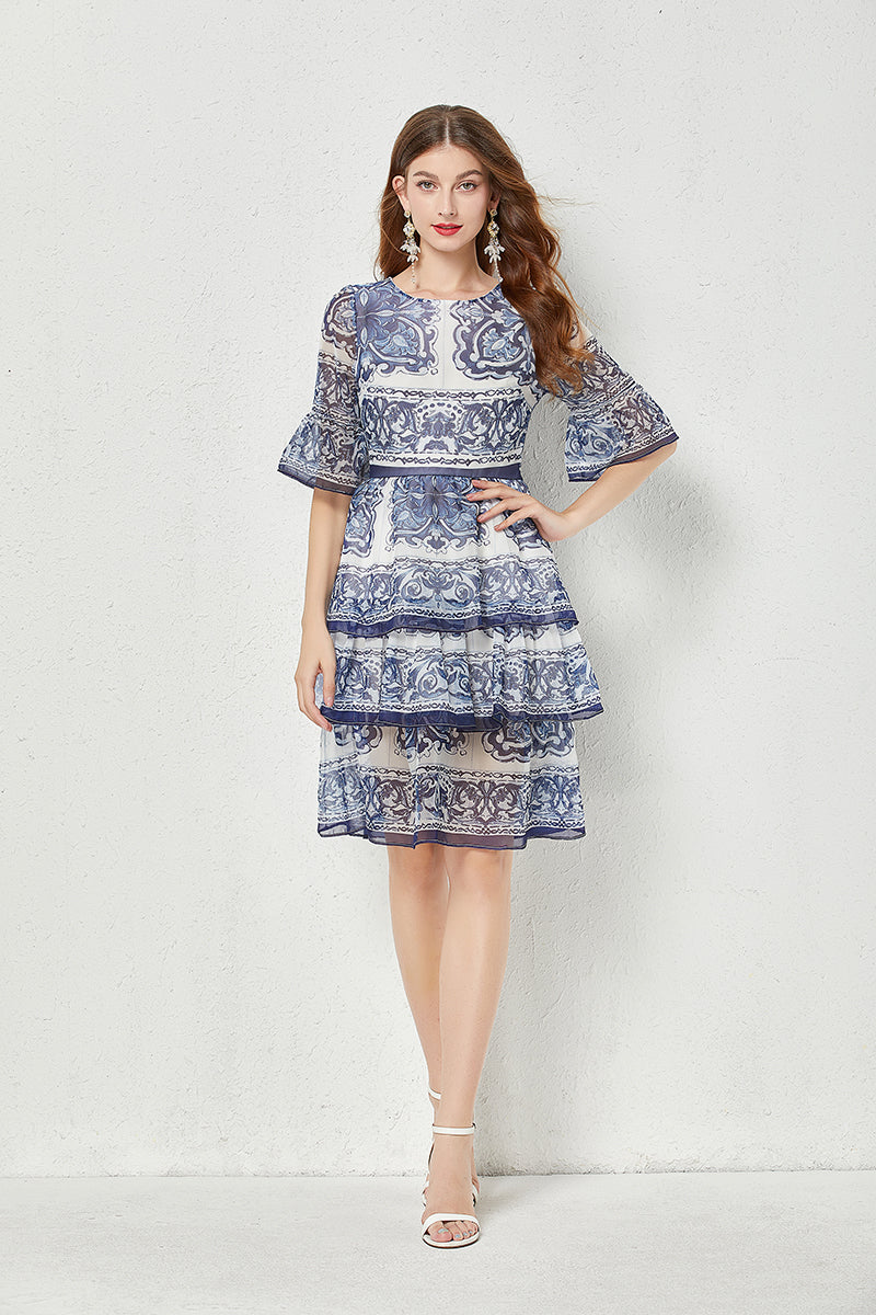 blue and white porcelain pattern dress Blue White Porcelain Print Maxi Dress Spaghetti Strap Summer Beach Elegant A Line Flowing