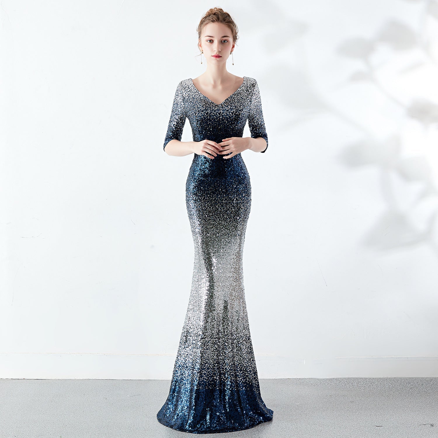 Cocktail Elegant Long Host Slim Dress Fishtail Sequ