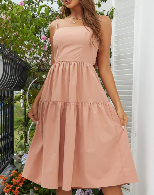 Bohemian Dress Bow Suspenders Maxi Dress Expansion for Vacation Dress