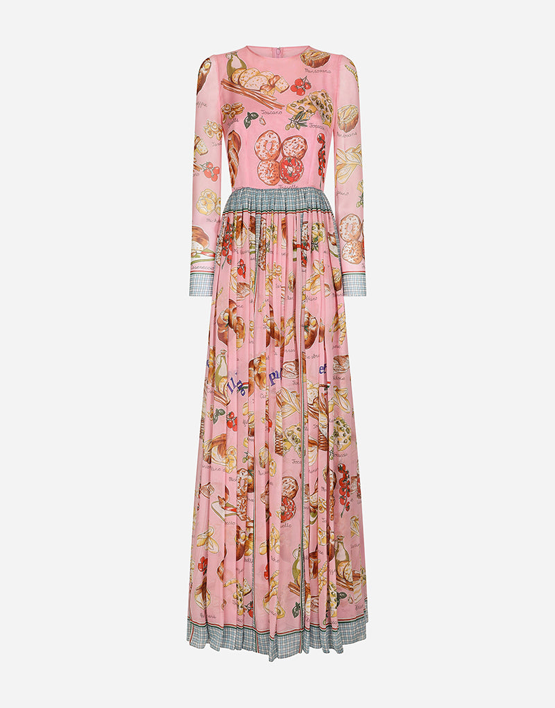 Light Silk Chiffon Printed Dress Crew Neck A Line Dress