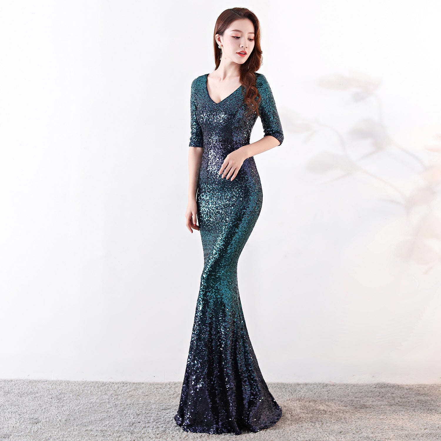 Cocktail Elegant Long Host Slim Dress Fishtail Sequ