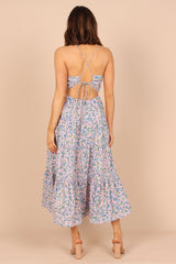 Vacation Sleeveless Floral Cutout Tie Cami Maxi Dress