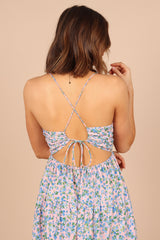 Vacation Sleeveless Floral Cutout Tie Cami Maxi Dress