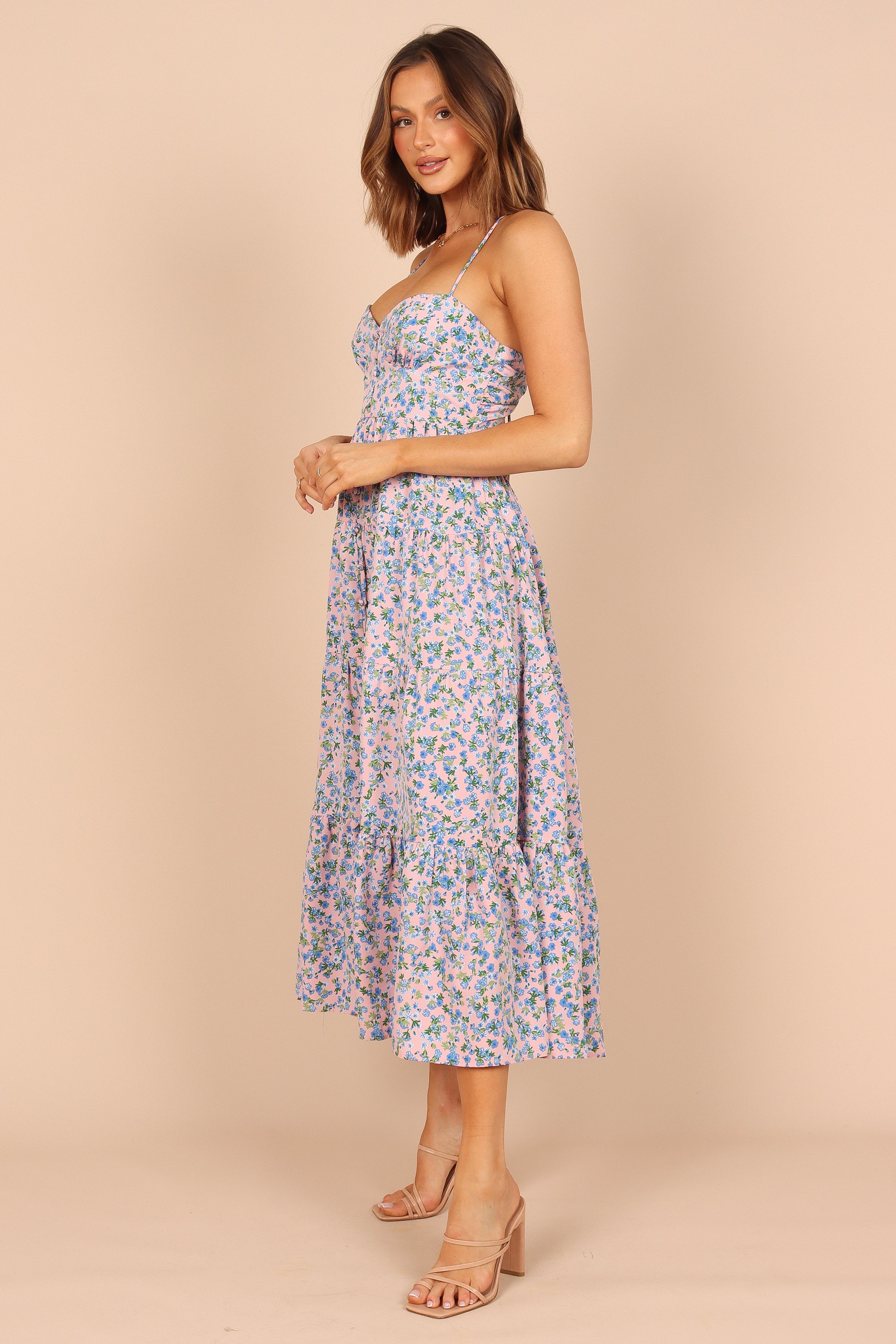 Vacation Sleeveless Floral Cutout Tie Cami Maxi Dress