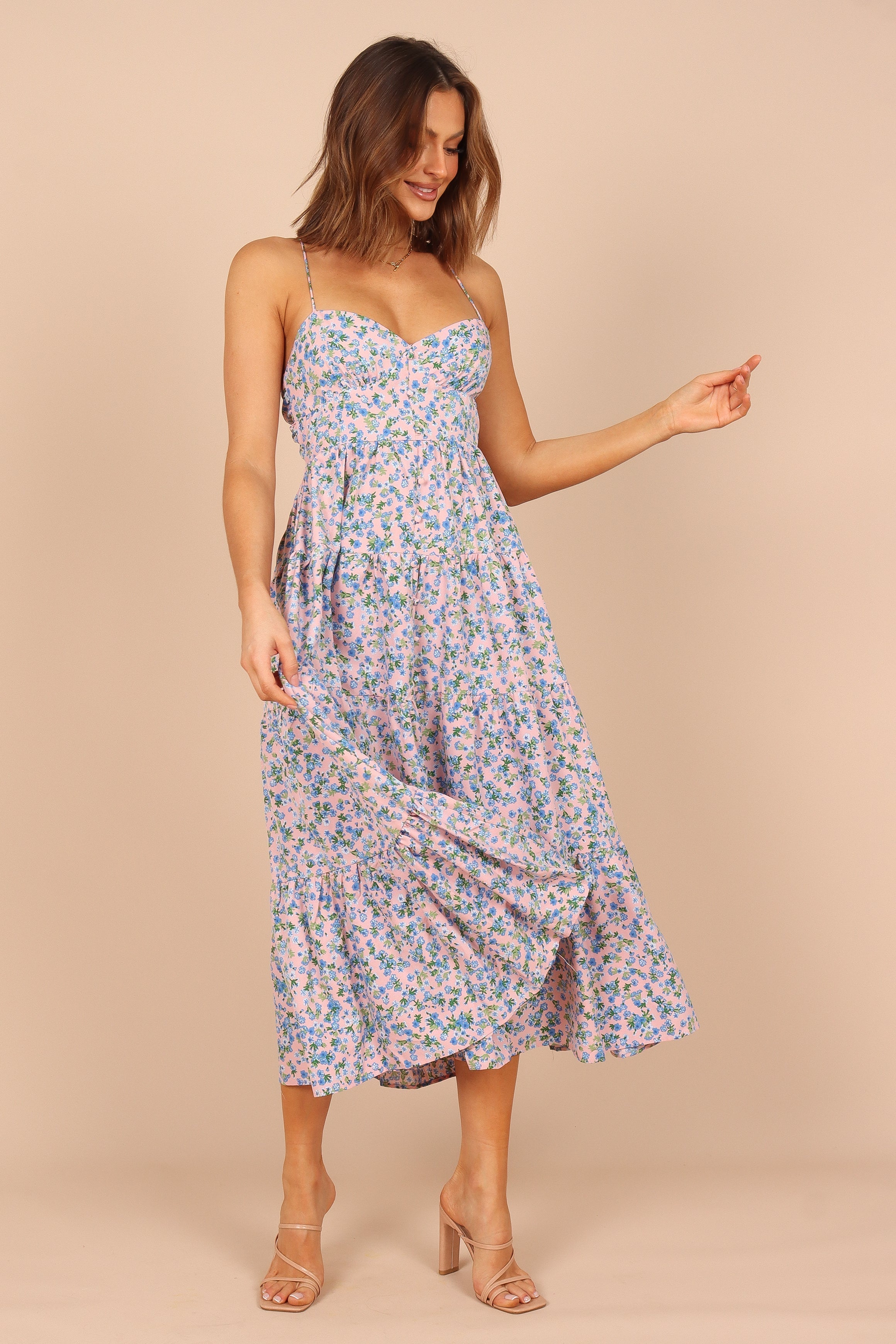 Vacation Sleeveless Floral Cutout Tie Cami Maxi Dress