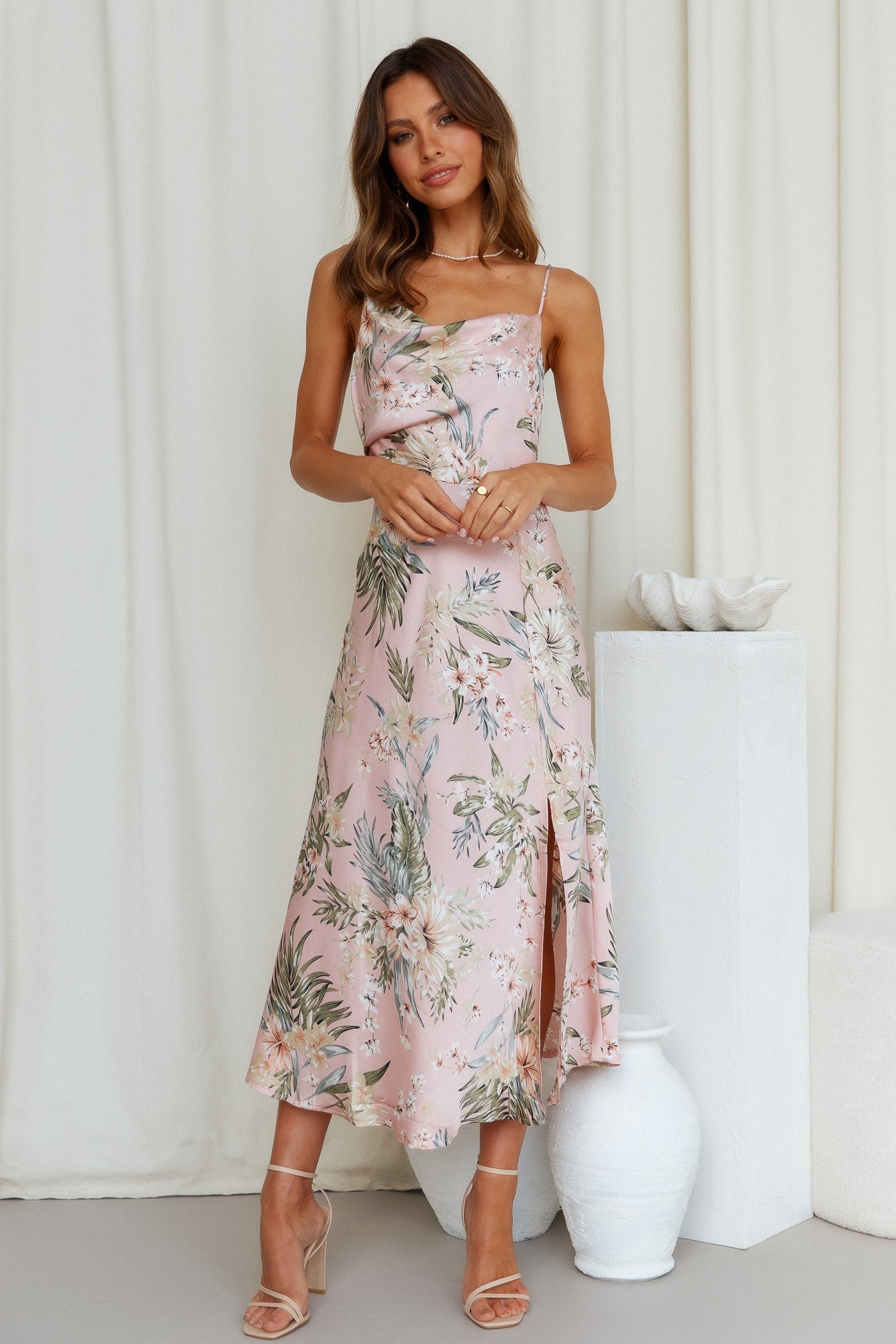 Vacation Sleeveless Floral High Split Cami Maxi Dress
