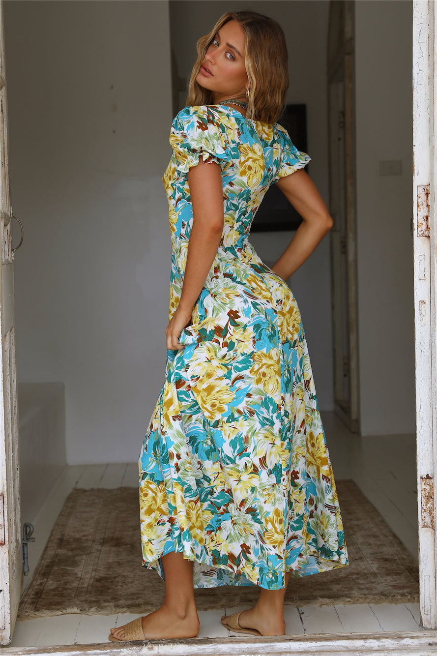 Elegant Holiday French Print Short Sleeve Long Dress