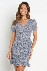 Vestido de tirantes florales con volantes, cuello en V y manga corta para vacaciones