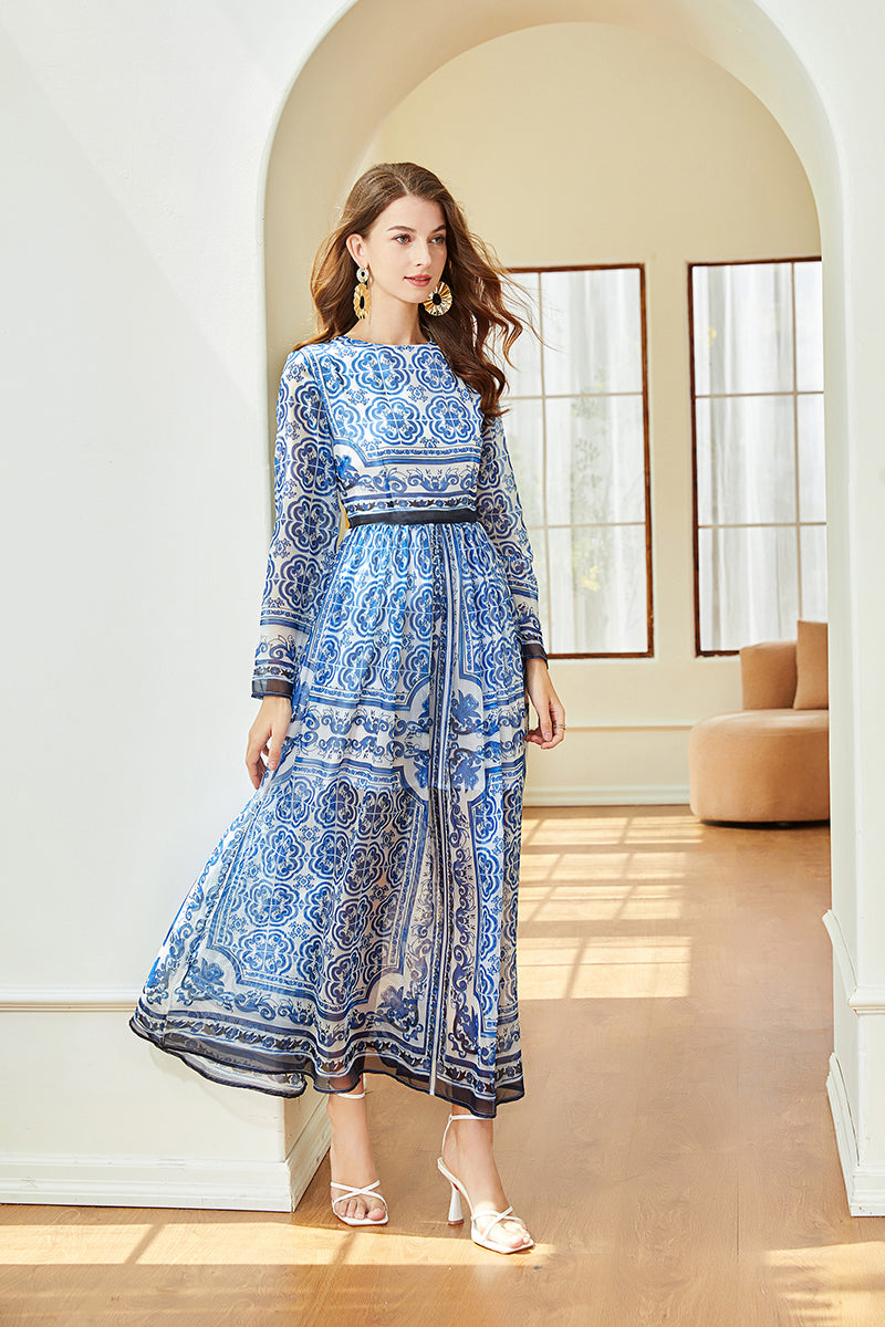 Elegant Daily Long Sleeve A Line Maxi Dress