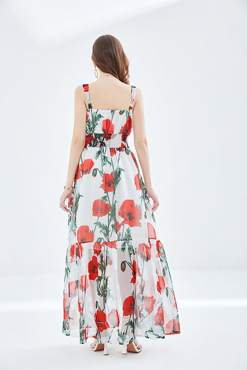 Vacation Floral Cami A Line Maxi Dress