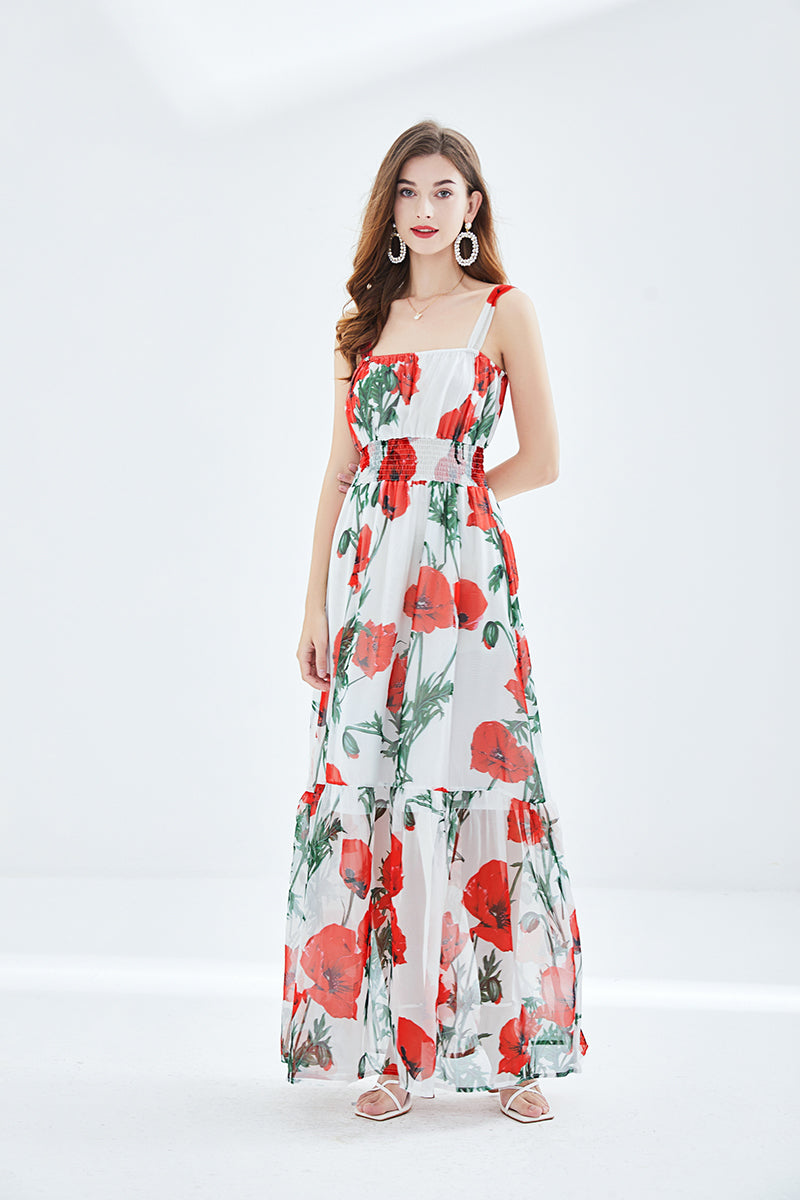 Vacation Floral Cami A Line Maxi Dress