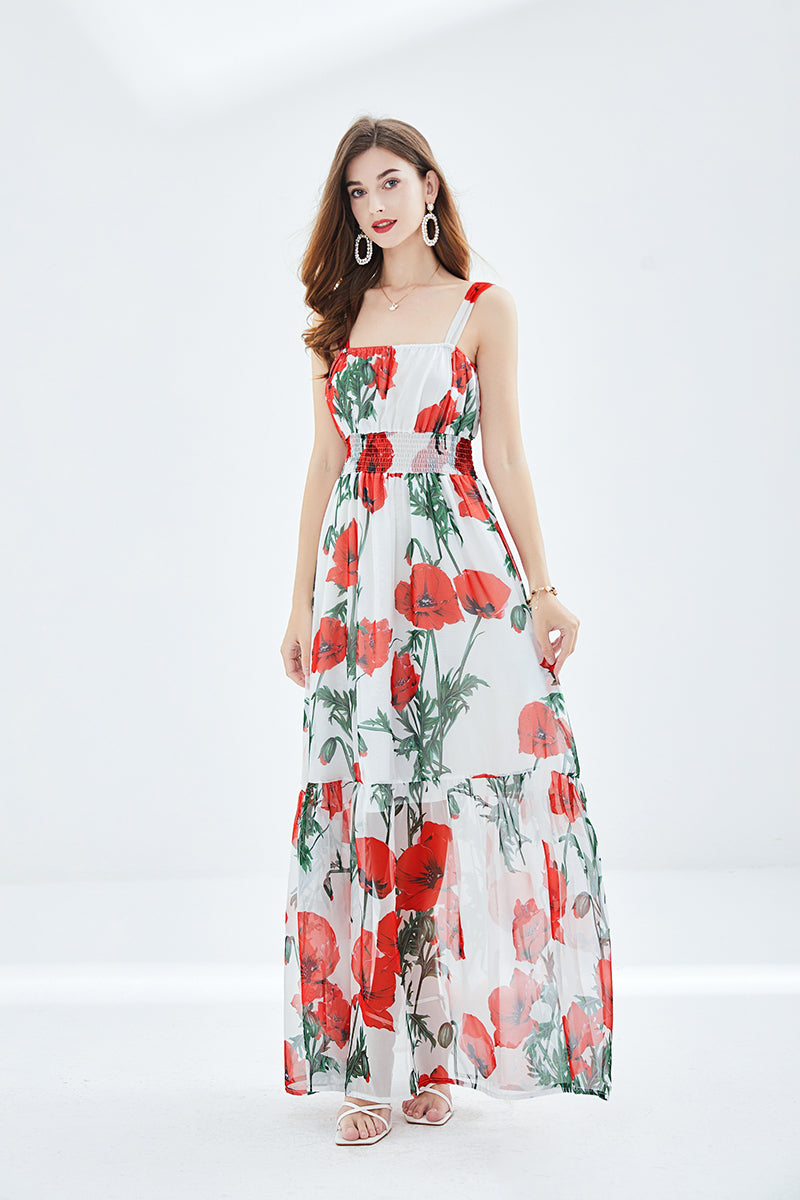 Vacation Floral Cami A Line Maxi Dress