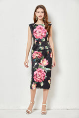 Vacation Crew Neck Floral A Line Midi Dress