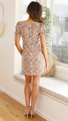 Printed V neck Short sleeved Slim fit Hip Dress