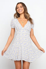 Deep V Large Swing Short Sleeve Printed Dress