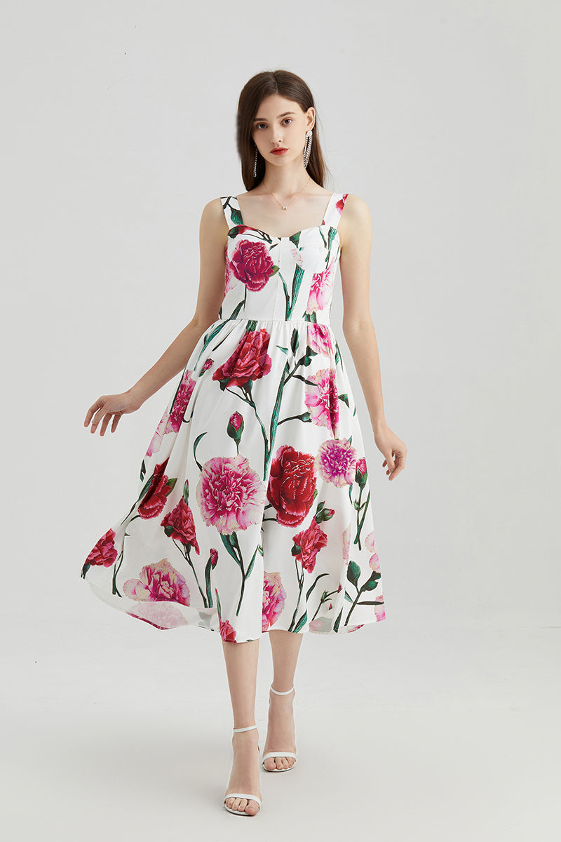 Vestido lencero sin tirantes con estampado tridimensional de cintura alta