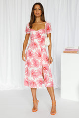 Short-sleeved Casual Sweet Square Neck High Waist Midi Dress