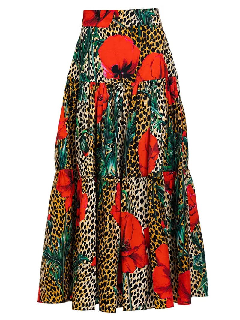 Conjunto de dos piezas de vestido grande con estampado de leopardo y flores y top de manga corta con hombros descubiertos