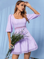 Square Collar Dress Cutout Cropped Outfit A Line Lotus Leaf Dress