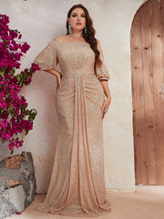 Plus Size Dress Sequin Off The Shoulder Short Sleeve Prom Evening Dress Fishtail Dress
