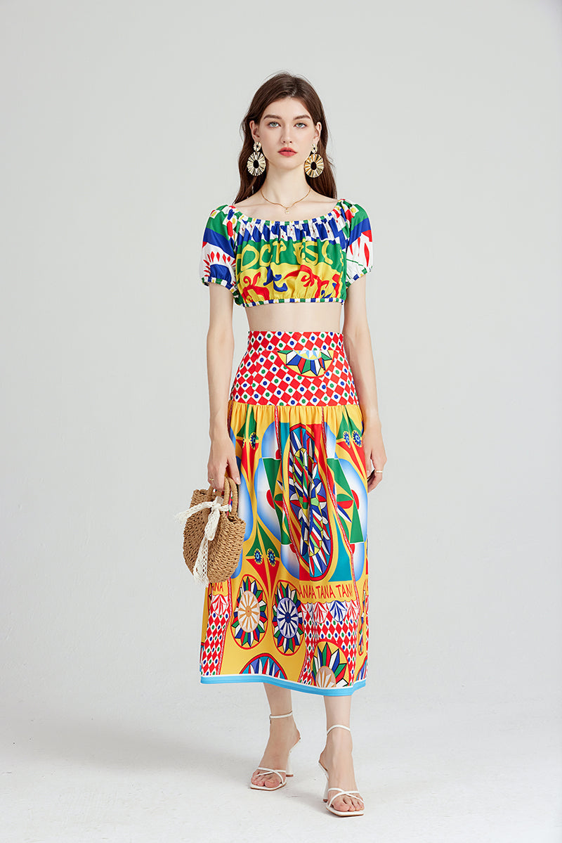 Short Strapless Top High Waist Half length Dress Two pieceSuit