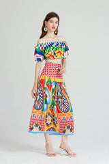 Short Strapless Top High Waist Half length Dress Two pieceSuit
